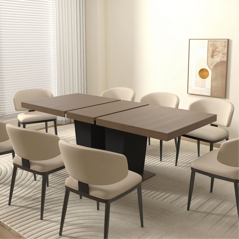 Table de salle à manger extensible pour 4 à 10 personnes, table de salle à manger en bois avec base à piédestal double robuste et grande table extensible moderne