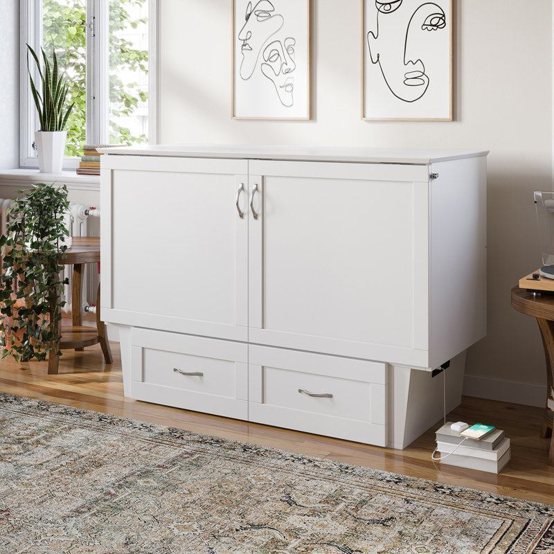 Greeson Murphy Bed Chest with 6" Mattress, Storage Drawer & Built-in Charger, White, Full/Double