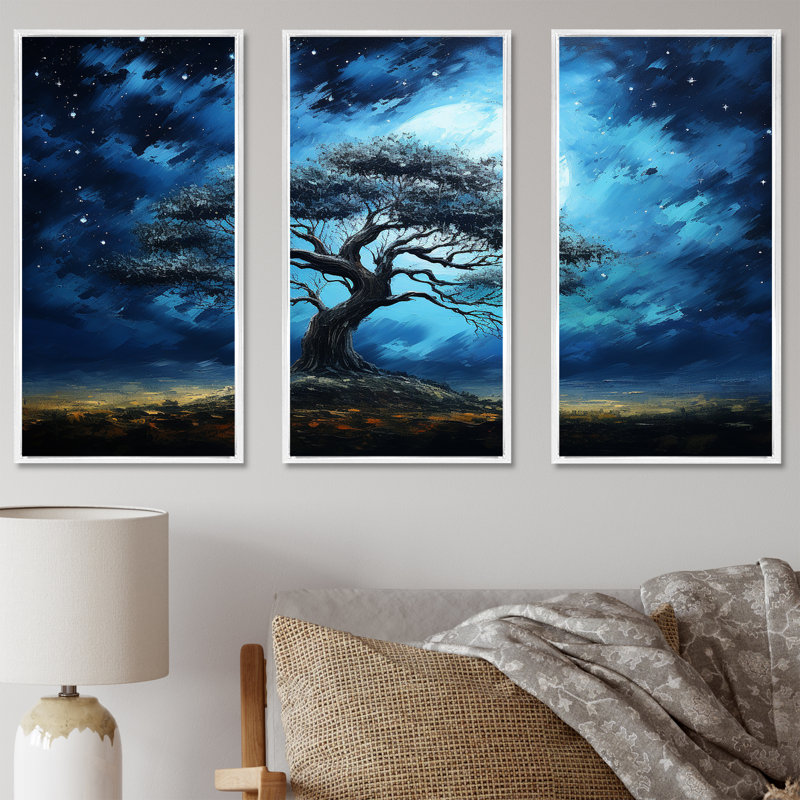 Arbre bleu d'Afrique, Serengeti, art mural 5, Cadre flottant blanc, H 28 po x l 36 po x P 1 po