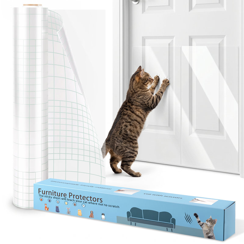 Protecteur de meuble anti-rayures pour chat, protecteur de canapé collant un côté pour chats, protecteur de coin de canapé flexible sous griffe de chat, ruban anti-rayures pour chat- (196,85 po x 11,8 po)