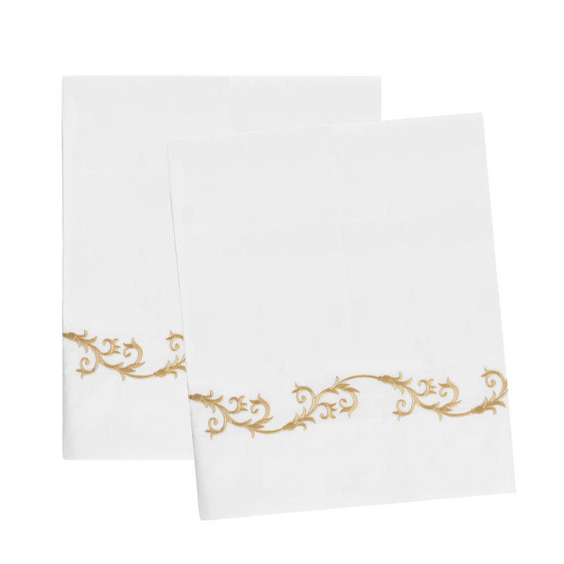 Tuscany 275 Thread Count Floral Egyptian-Quality Cotton Percale Pillowcase, Gold, King