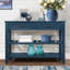 Console avec 2 tiroirs de rangement et 2 tablettes de style Mid-Century Buffet en bois massif de 42 po pour le salon, la cuisine, le vestibule, le vestibule, le bleu marine (W120284580)