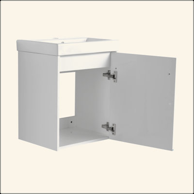 Meuble-lavabo flottant mural 18 po avec lavabo en céramique et porte d'armoire à fermeture en douceur, pour petite salle de bain