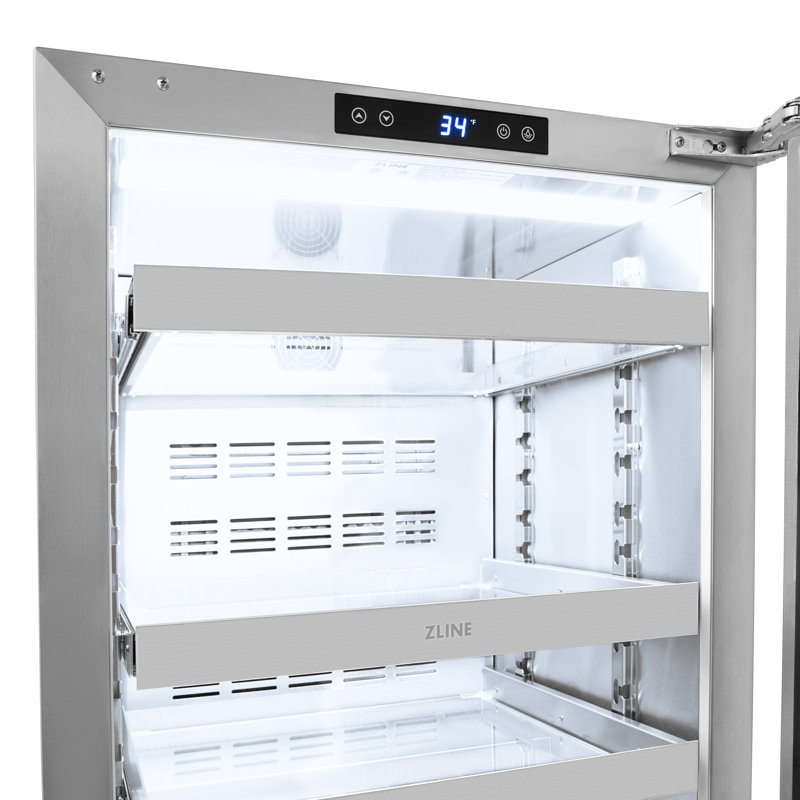 ZLINE Edition 24" Touchstone Fridge w/ DuraSnow Glass Door & Gold Handle, Stainless Steel/Champagne Bronze