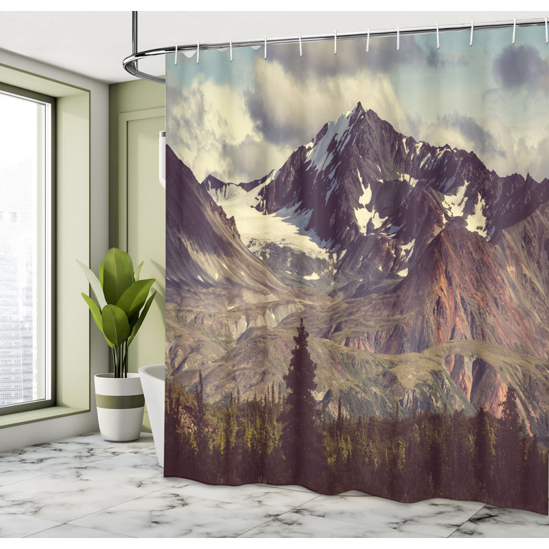 Ensemble de rideau de douche et crochets Alaska Mountains, H 70 po x l 69 po