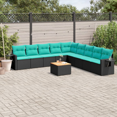 Ensemble de canapés de patio 10 pièces avec coussins en rotin noir pour l'extérieur