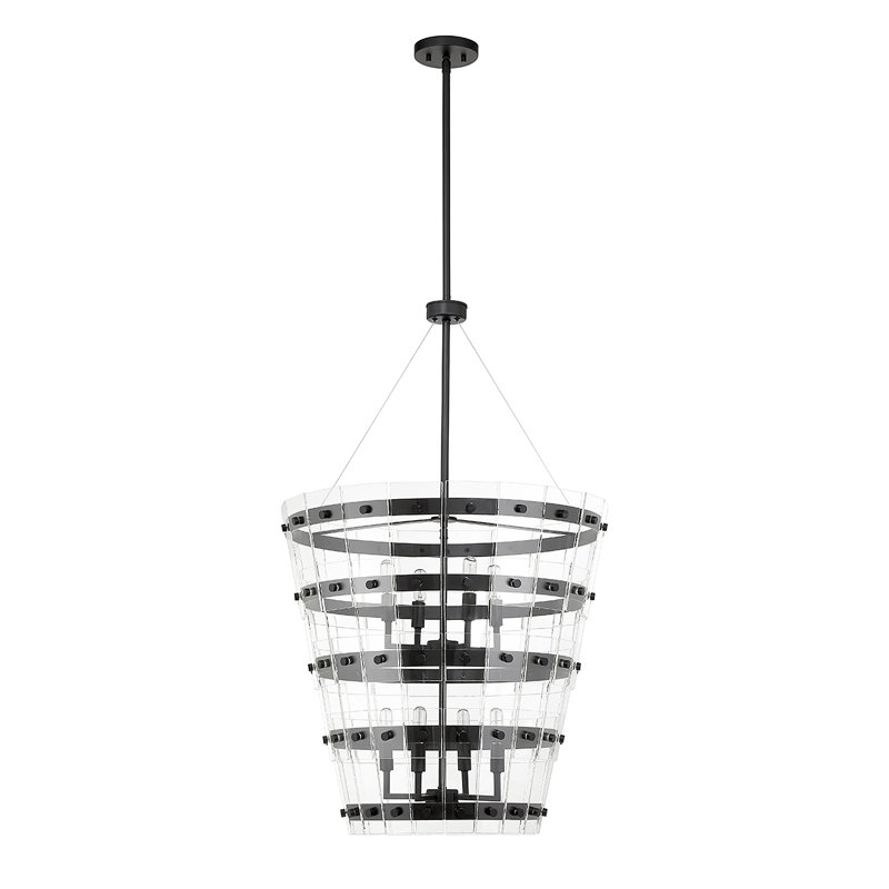 Matte Black and Clear Glass 8-Light Pendant