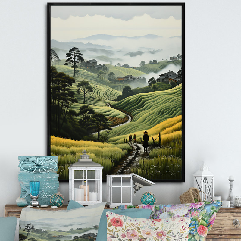 Campagne brumeuse - Hillside, H 40 po x l 30 po x P 1,5 po, Cadre flottant noir