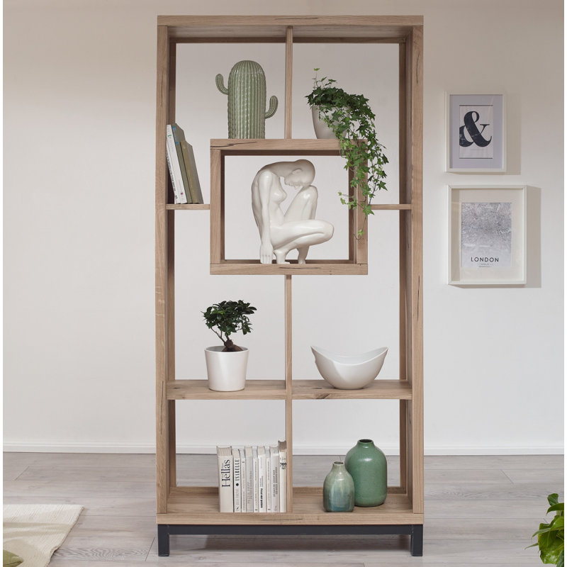 Villanders 200 cm H x 100 cm W Solid Wood Geometric Bookcase, Bianco