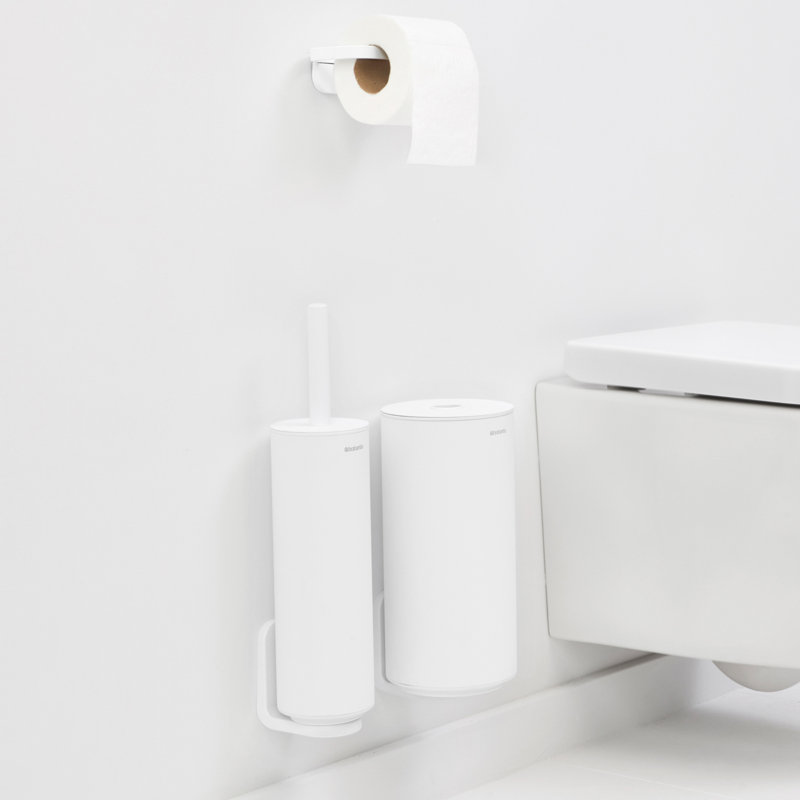 Mindset Toilet Accessory Set Of 3 - Toilet Brush And Holder, Toilet Roll Holder And Toilet Roll Dispenser, White