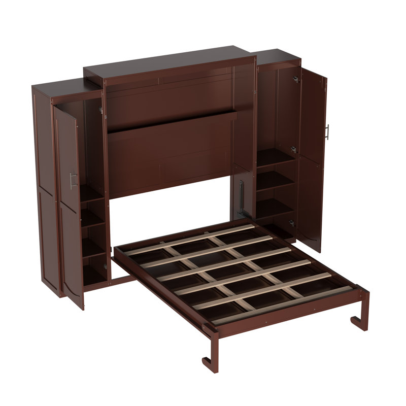Murphy Bed Cabinet With Armoires, Full, Walnut
