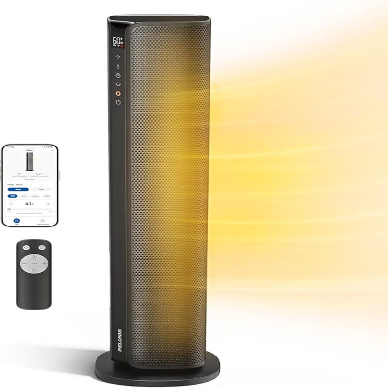 30" Black Ceramic Electric Tower Heater with Thermostat
