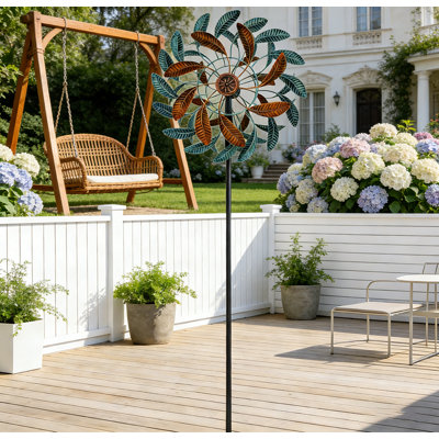 Piquet à vent unique en forme de feuille en métal - Sculpture de jardin cinétique antirouille à deux couches, art de jardin extérieur résistant aux intempéries pour la décoration de patio, de cour et de pelouse