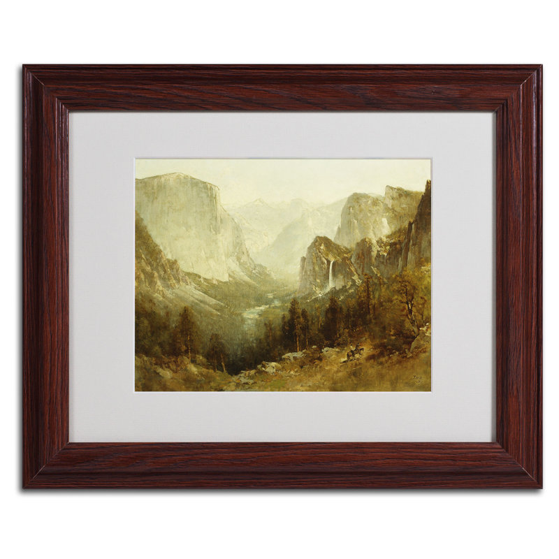 Thomas Hill Yosemite Valley Landscape Print on Canvas with Brown Wood Frame