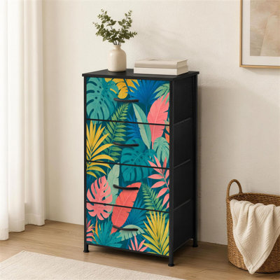 Commode à 4 tiroirs pour chambre à coucher avec feuilles tropicales botaniques Monstera feuillage sarcelle jaune corail moderne petite grande commode à vêtements pour organisateurs de placard avec commode