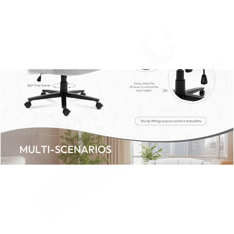 Chaise de bureau à domicile, chaise de bureau pivotante en tissu Criss Cross avec roulette, chaise d'ordinateur à hauteur réglable pour le travail d'étude (gris)