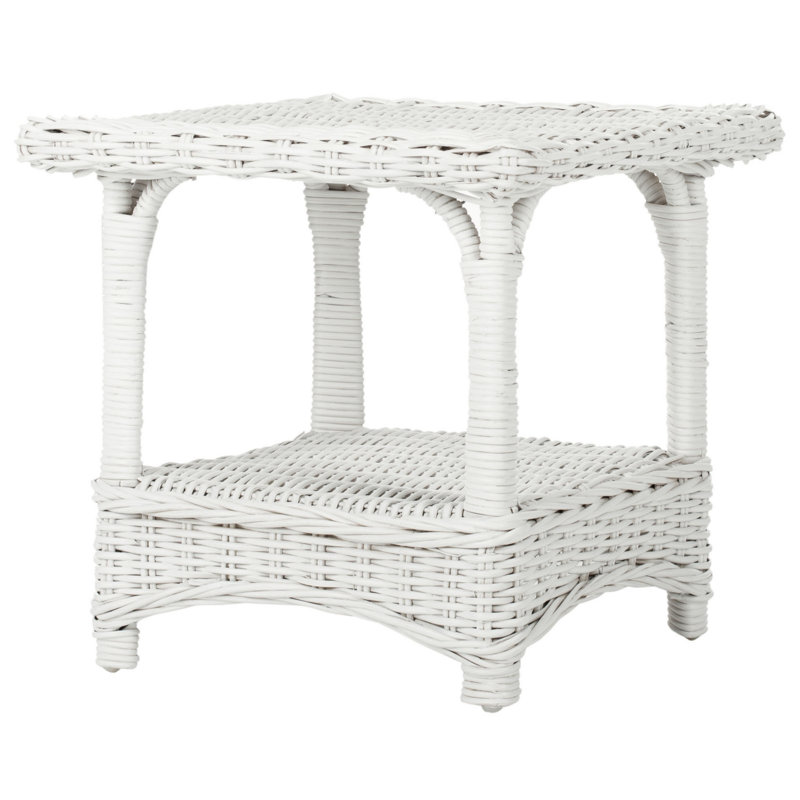 Table de bout en bois massif avec rangement Willow, Blanc