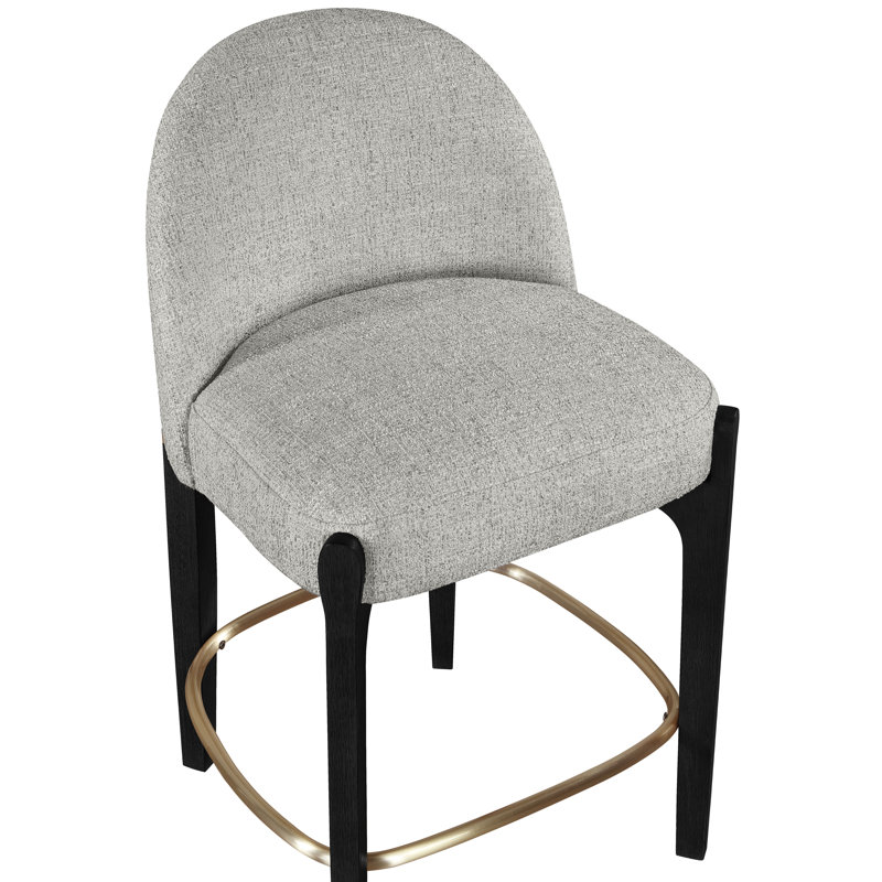 Tabouret de comptoir rembourré en tissu Maud, Tissu gris clair / finition noire