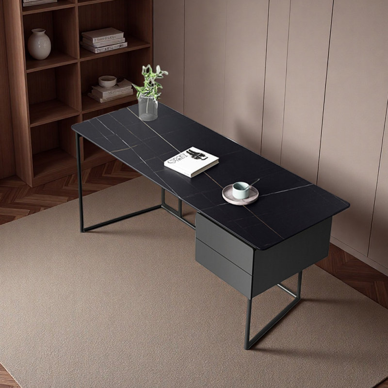 Bureau en pierre frittée de qualité supérieure, H 29,53 po x l 62,99 po x P 23,62 po, Noir