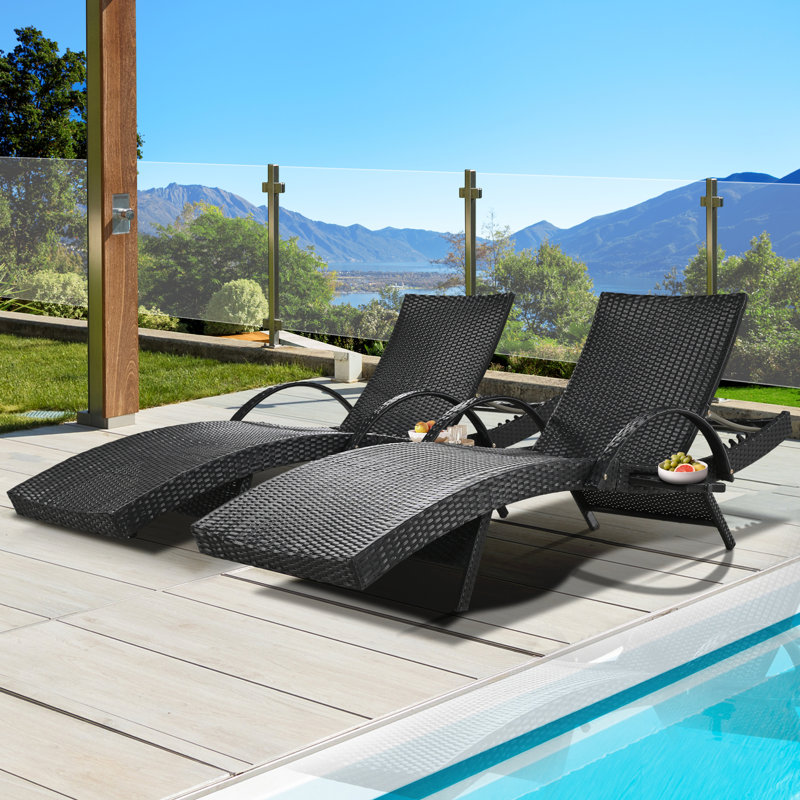 Kadajah Outdoor Wicker Chaise Lounge Set, Black