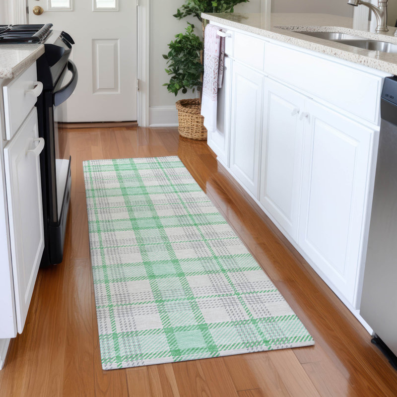 Premium Machine Washable Corum AMF1052 Plaid Rug, Runner 2'3" x 7'6"