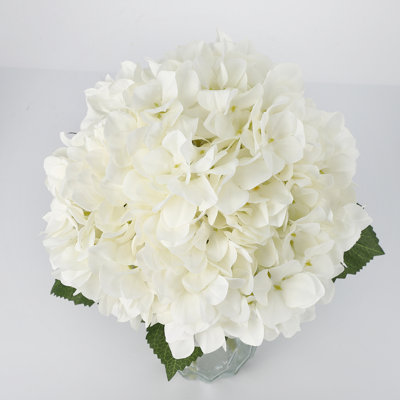 Real Touch Artificial Hydrangea Flowers with Glass Vase – Lifelike White Silk Bouquet with Stems – Perfect for Home Decor, Wedding Centerpiece, Baby Shower, Parties – White
