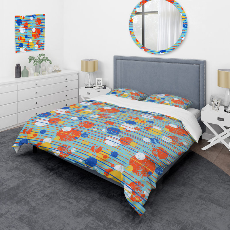 Ensemble de housse de couette en microfibre bleu / orange 3 pièces, Housse de couette pour très grand lit et 2 très