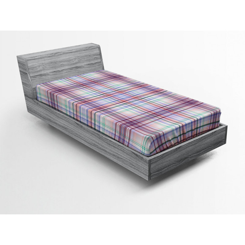 Microfiber Plaid Fitted Sheet, Twin Fitted Sheet, Dark Blue, Plaid 10