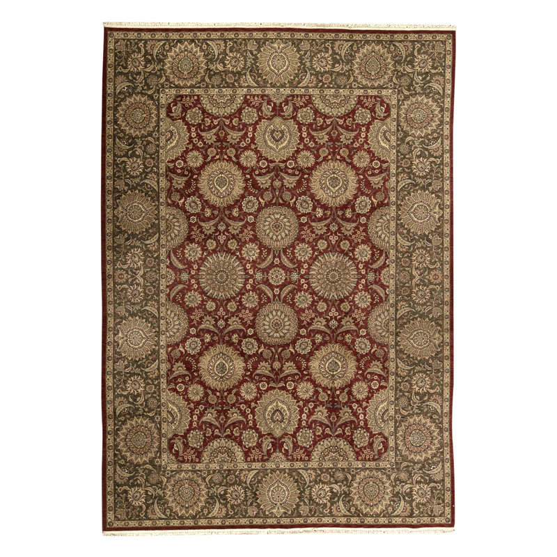 Tapis oriental rouge / vert en laine noué à la main Manchuria