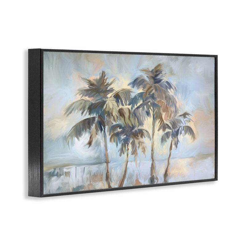 «Cool Palm Trees Sunrise», estampe numérique, design par Ramona Murdock, H 20 po x l 30 po, Giclée encadrée noir minuit