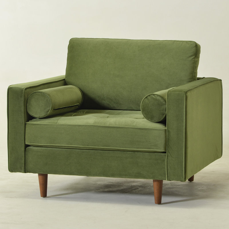 Geo 42" Wide Upholstered Armchair, Olive Green Velvet