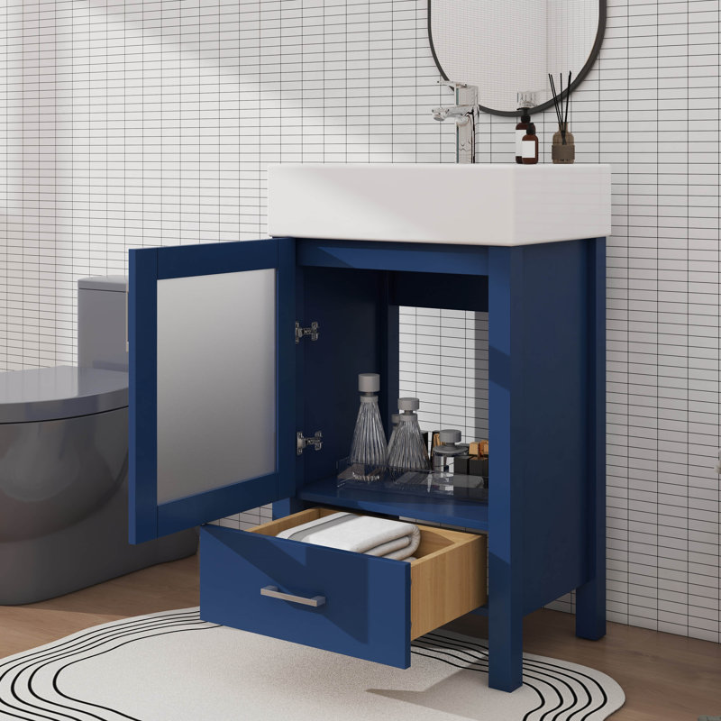 20-Inch Bathroom Vanity With Ceramic Sink And Ample Storage, Blue