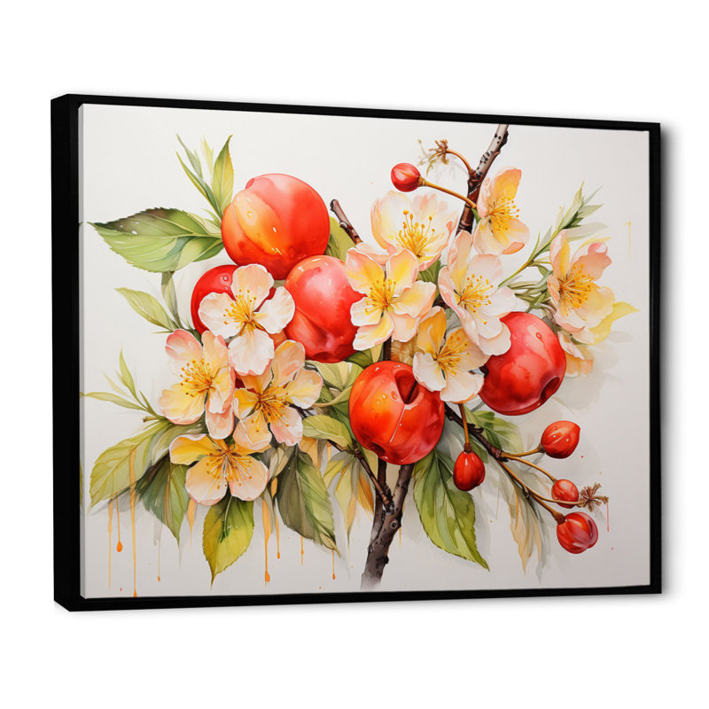 " Peach Flowers Simplicity ", Black Floater Framed, 34" H x 44" W x 1.5" D