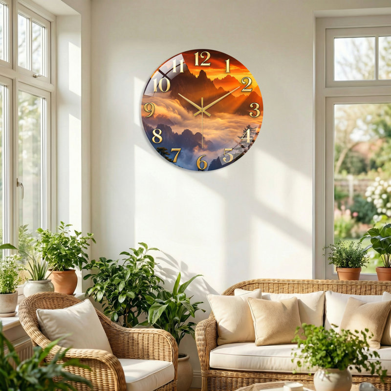 Horloge murale en verre Mountain, 60 x 60 cm (23,6 x 23,6 pouces)