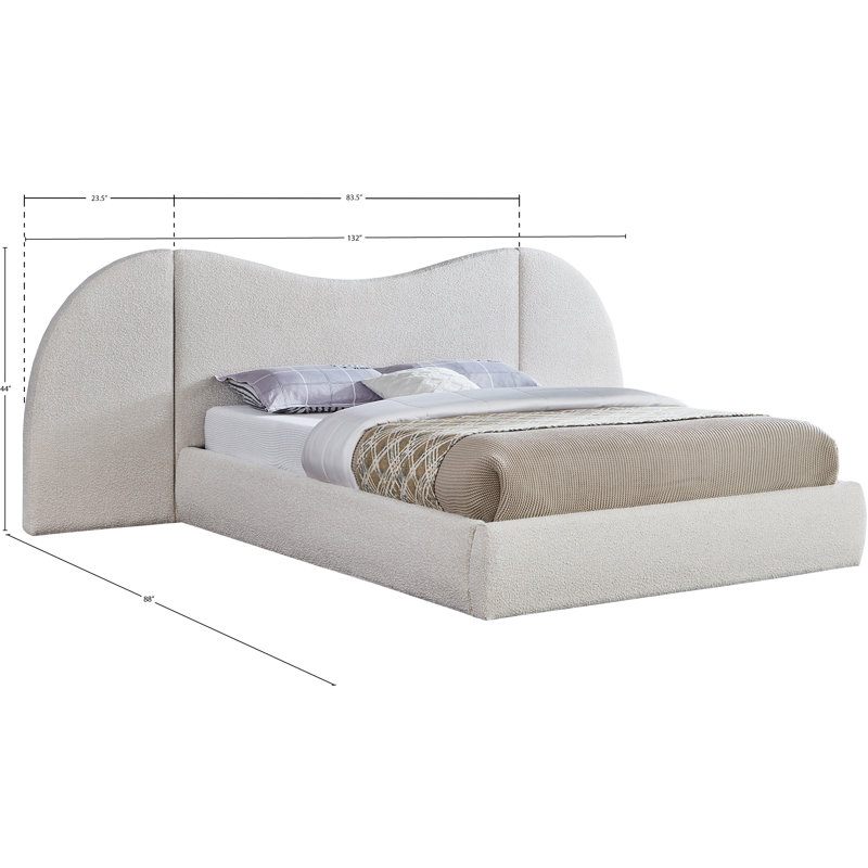 Hyrup Upholstered Panel Bed, King, Cream Boucle Fabric