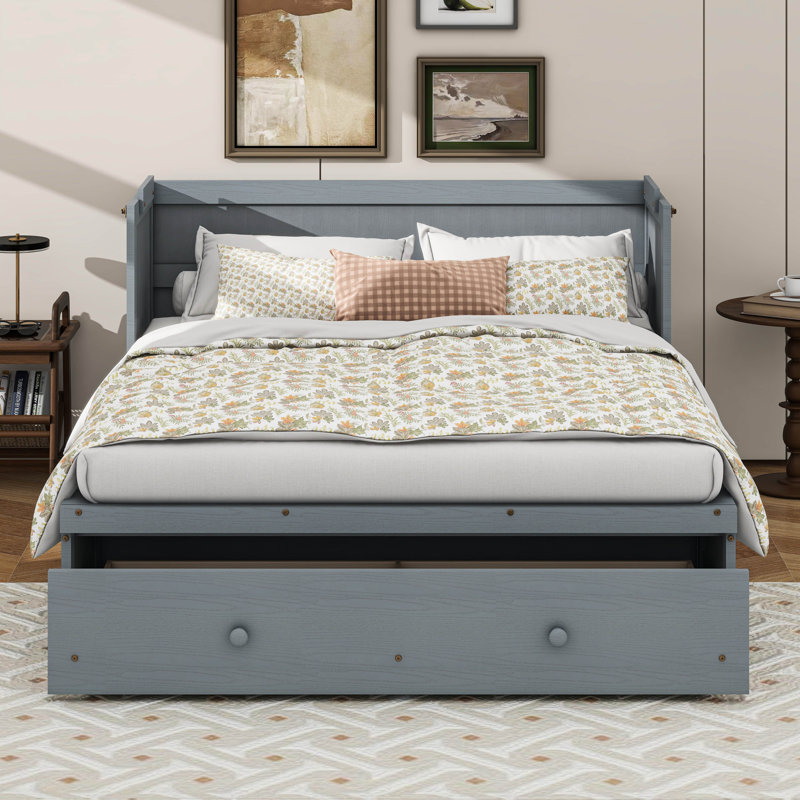 Lit escamotable avec port USB et grand tiroir, gris, Double