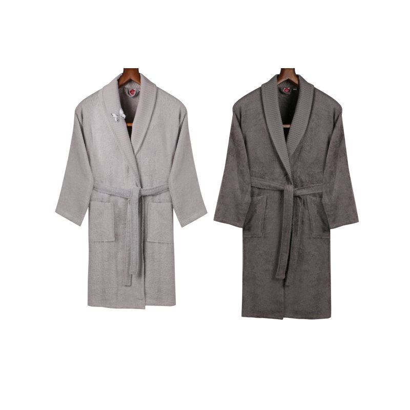 Ensemble de salle de bain Luxury Family - 40% bambou et 60% coton, gris et anthracite | Comprend un peignoir pour femme (S / M), un peignoir pour homme (M / L), 2 serviettes à main (19,7 x 35,4 po), 2 serviettes de bain (31,5 x 59,1 po), 2 paires de pantoufles | Lavable à la machine, doux et absorbant