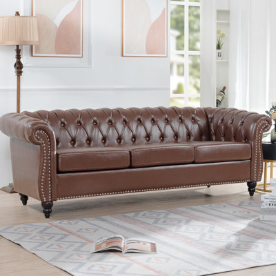 82.43" Dark Brown , Three Seater, With A And Long-Lasting Construction Rolled Arm 82.43", Seater Wearable Fabric