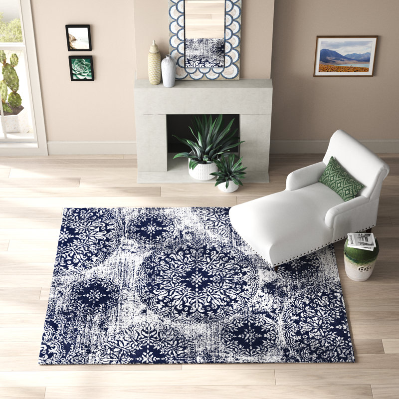 Tapis floral Brandt, Carré 8 pi, Marine