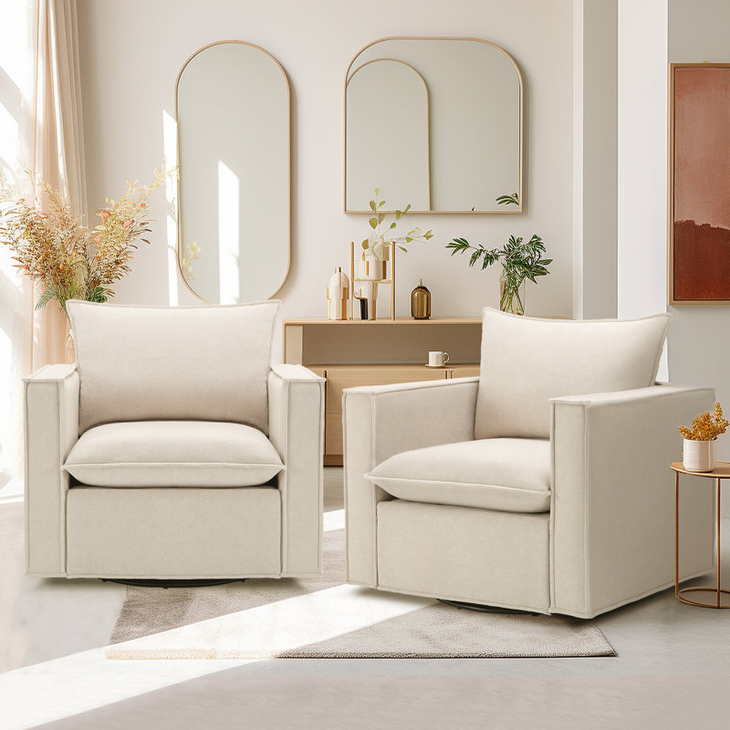 Hendina Upholstered Swivel Armchair, Camel Polyester