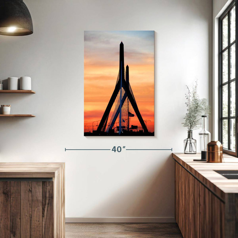 Lilie Zakim Bridge au coucher du soleil, H 39 po x l 26 po