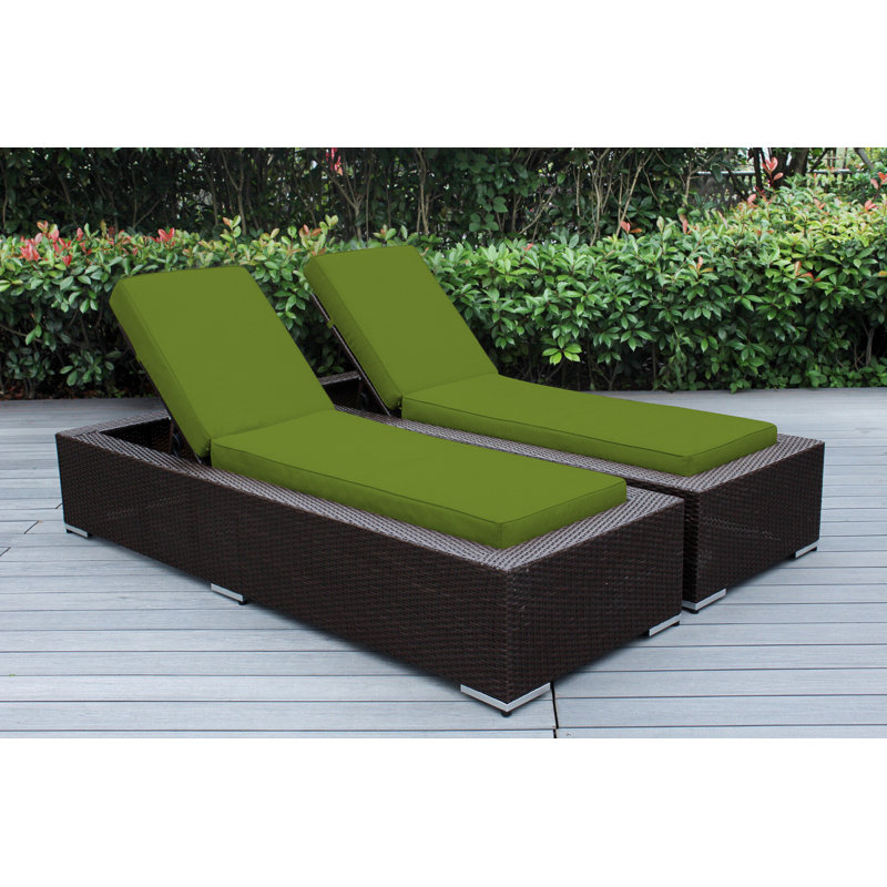 Billyjo Outdoor Wicker Chaise Lounge - No Assembly, Sunbrella Macaw, Dark Brown