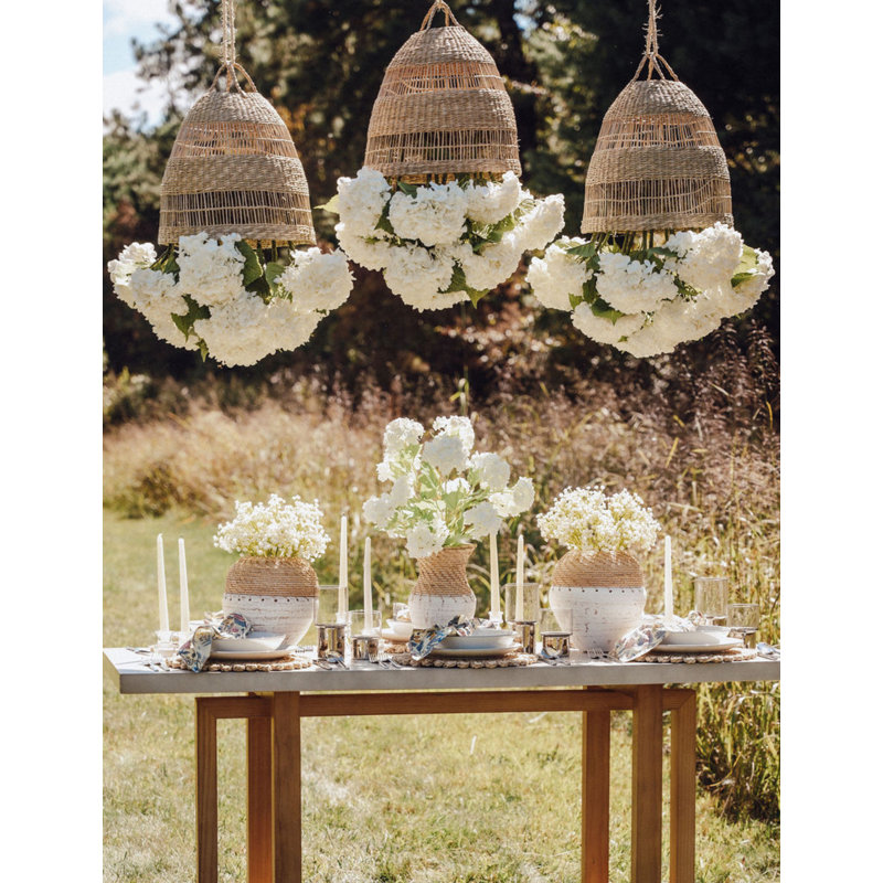 Viora Rattan Garden Chandelier, Snow, Single