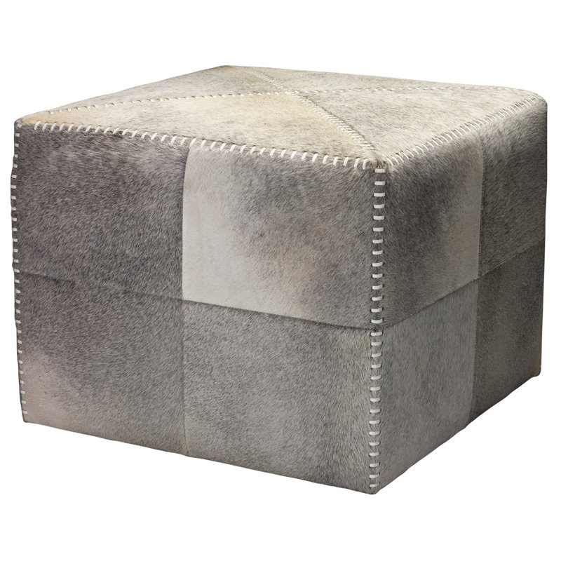 Square Pouf, Gray Hide