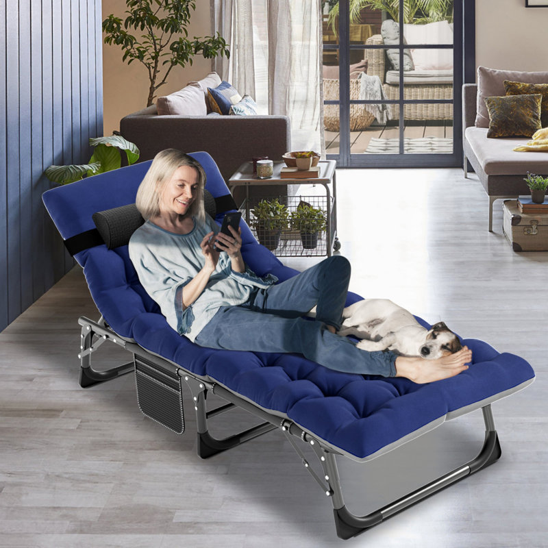 Reinforced and thick folding camping bed, Bleu
