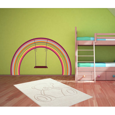 Kids Rainbow Wall Decal With Swing Design – Colorful Nursery & Playroom Wall Sticker GD520