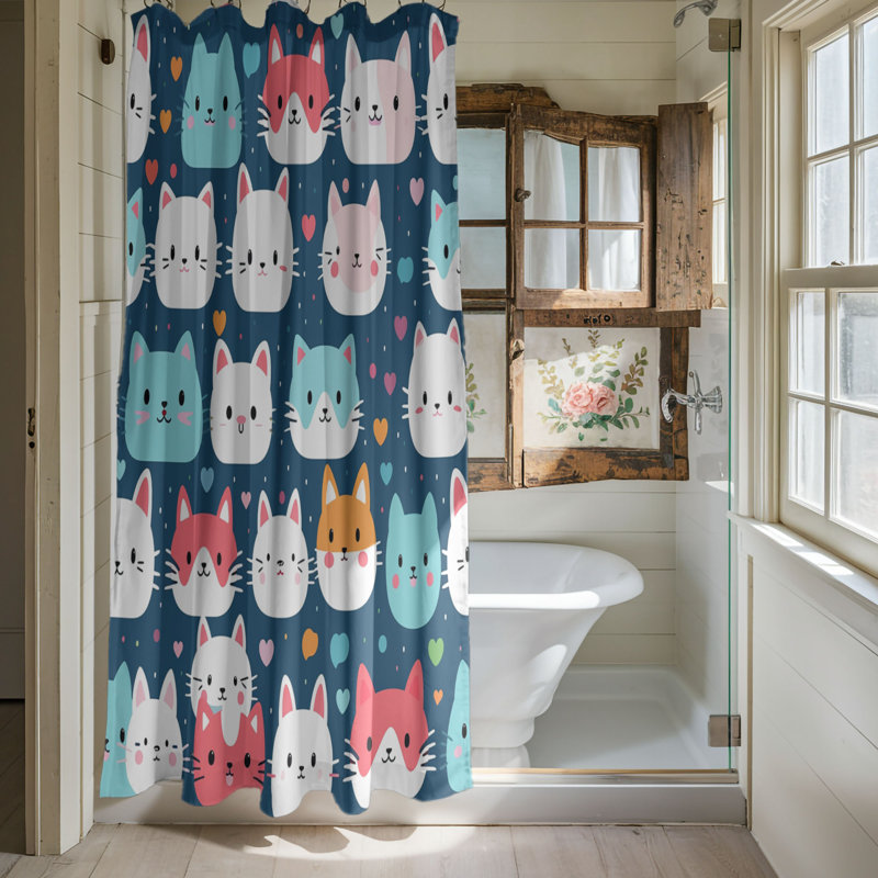 Adorable Kitty Art - Rideau de douche standard 1 pièce, H 74 po x l 71 po