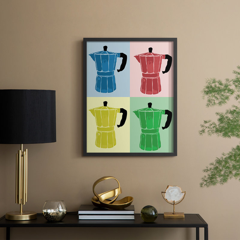 Impression encadrée Moka Pot Colorblock - bois massif, H 30 po x l 24 po, Noir, noir, noir, noir