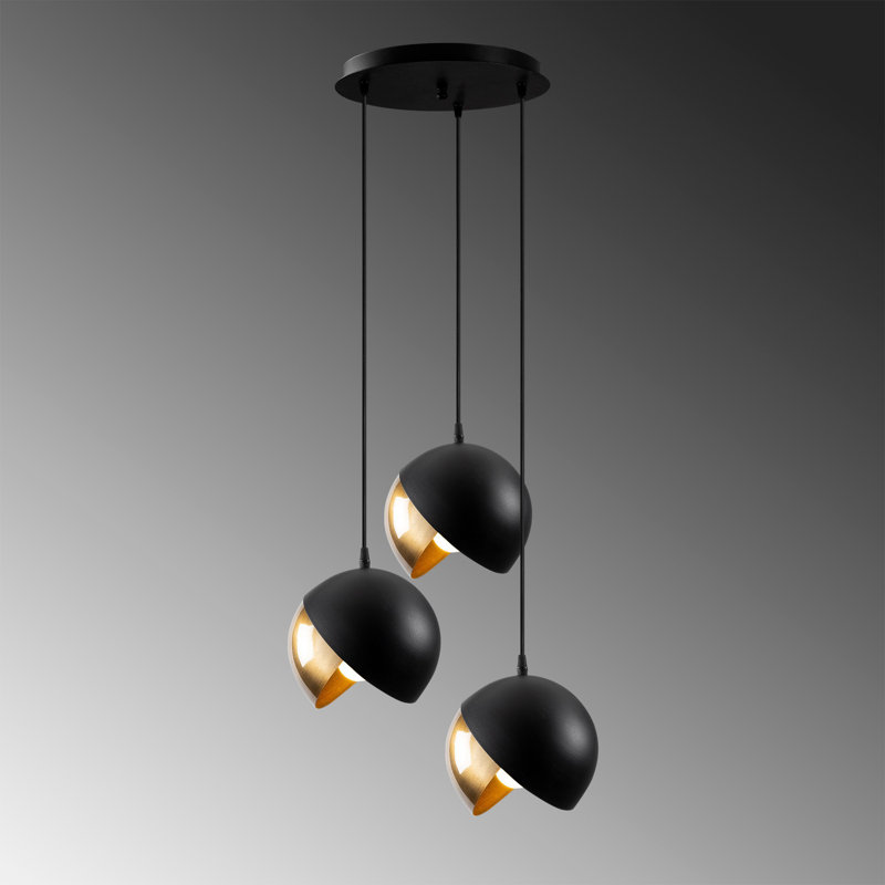 Lustre scandinave Glam, noir et or, 15,7 po de diamètre x 44,9 po de hauteur | Hauteur réglable, corps en métal, 3 x E27 Max 40W | Luminaire élégant pour la décoration intérieure moderne et les espaces repas, classé IP20