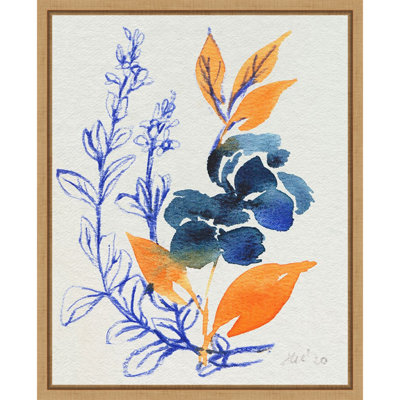 «Indigo And Goldenrod Floral I» par Ania Zwara, reproduction d'art sur toile encadrée